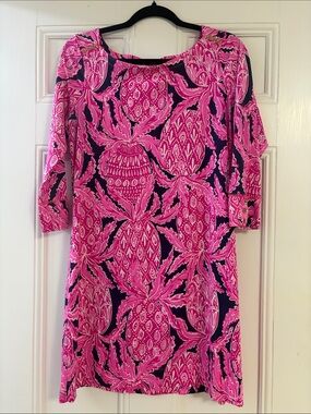 Lilly Pulitzer Pink & Navy Pineapple Print Shift Dress